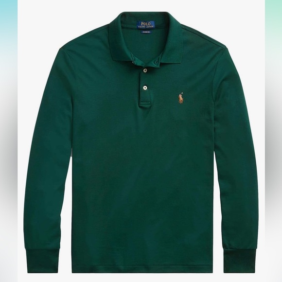 POLO RALPH LAUREN Men's Classic Fit Long Sleeve Polo Shirt Green - Picture 2 of 8